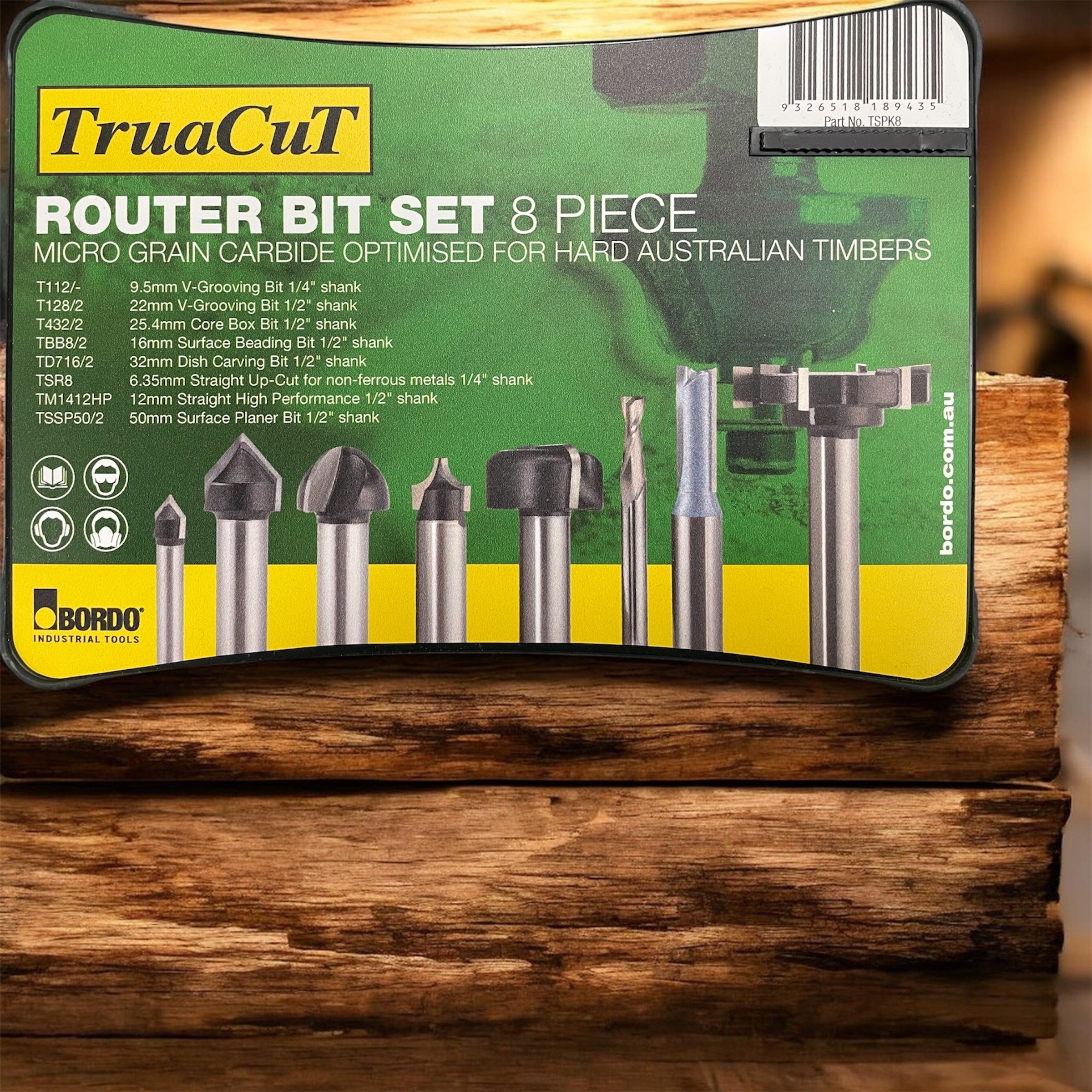 ToughCut/Truacut 6mm (1/4") + 12.7mm (1/2") Shank CNC Router Bit Starter Set (8Pce) TSPK8