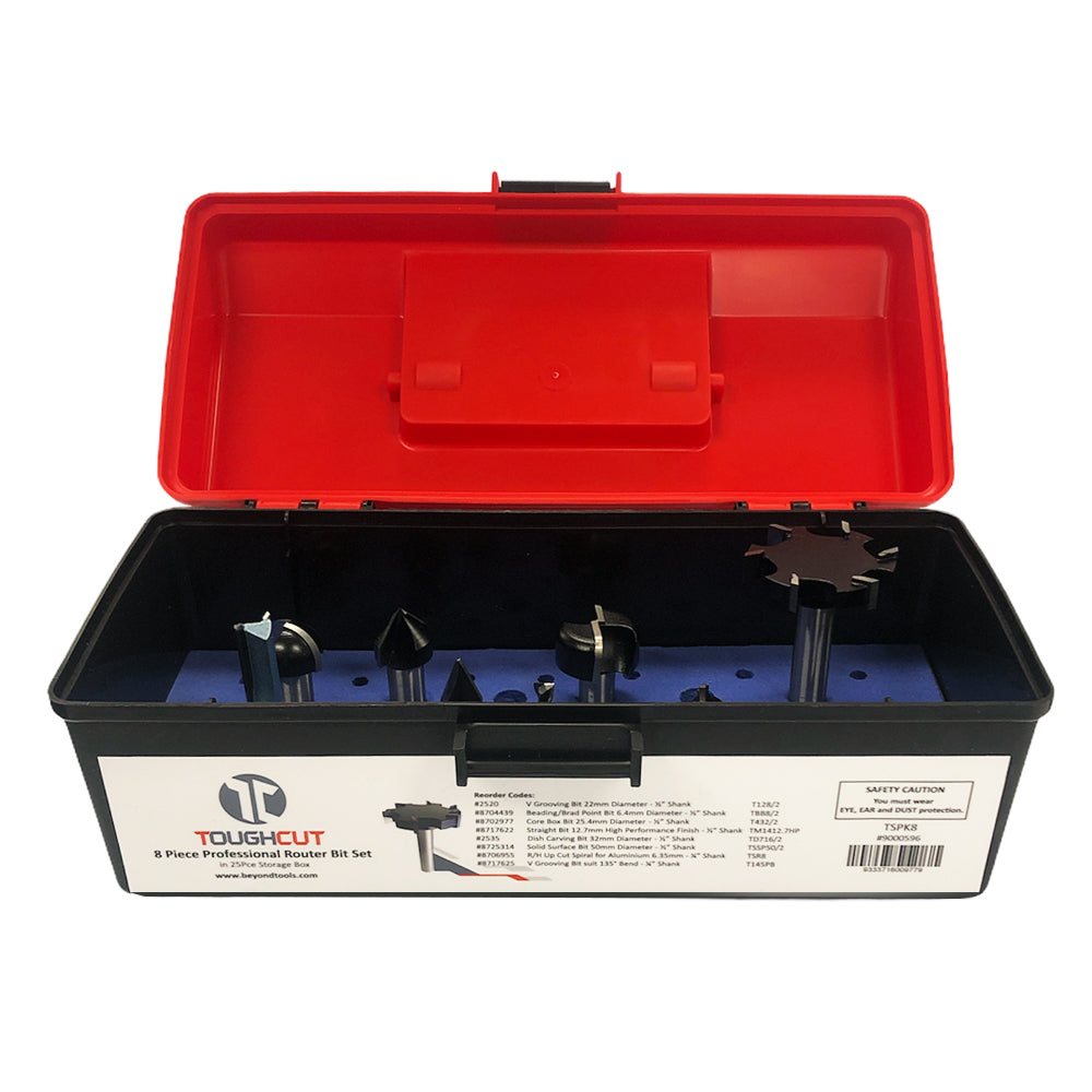 ToughCut 6mm (1/4") + 12.7mm (1/2") Shank CNC Router Bit Starter Set (8Pce) TSPK8