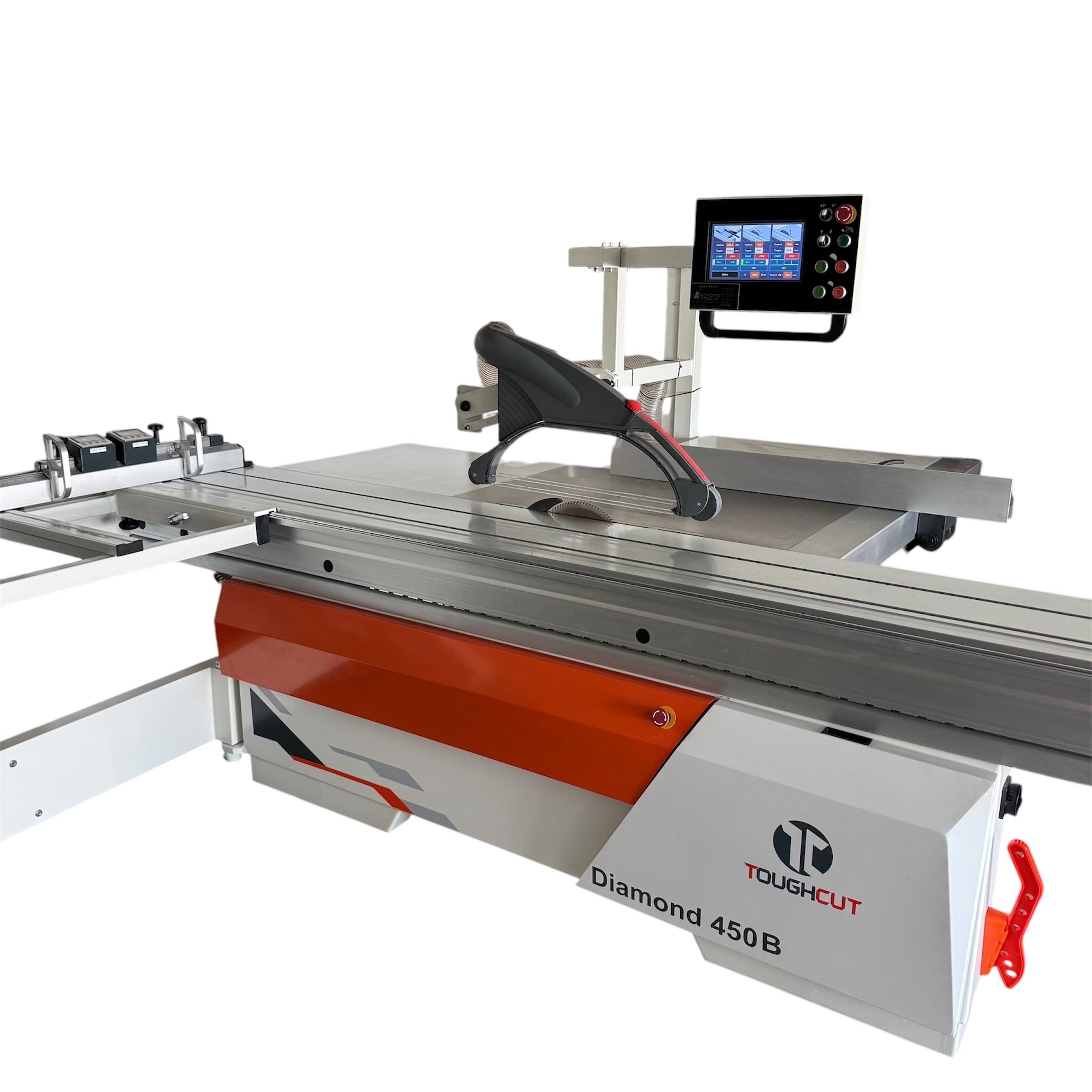 350mm (14") 7.5HP 3.8m Sliding Table with Overhead Control & Automatic Rise / Fall & Tilt Panel Saw 415V Diamond 450B by Toughcut