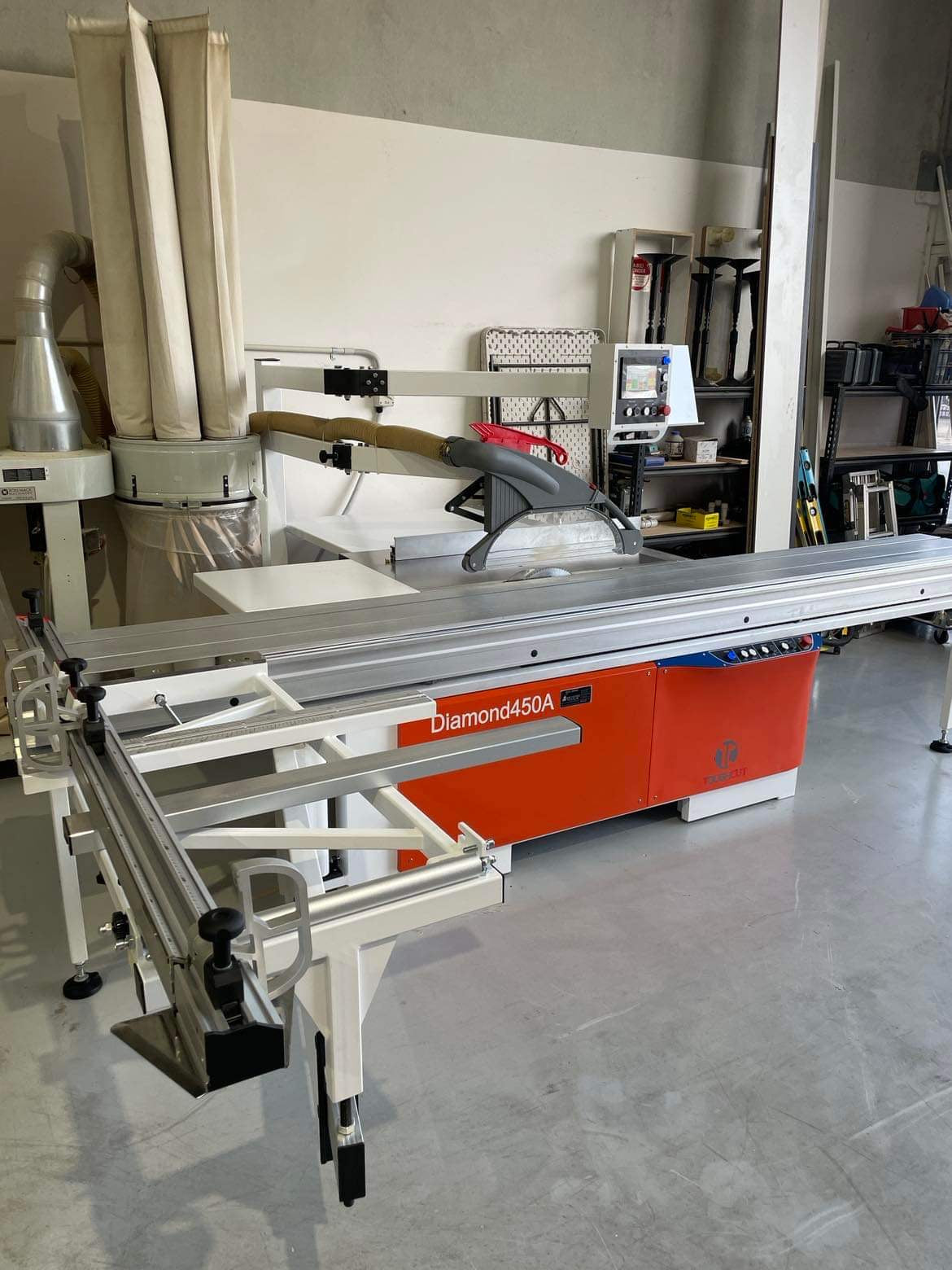 350mm (14") 7.5HP 3.8m Sliding Table with Overhead Control & Automatic Rise / Fall & Tilt Panel Saw 415V Diamond 450A by Toughcut